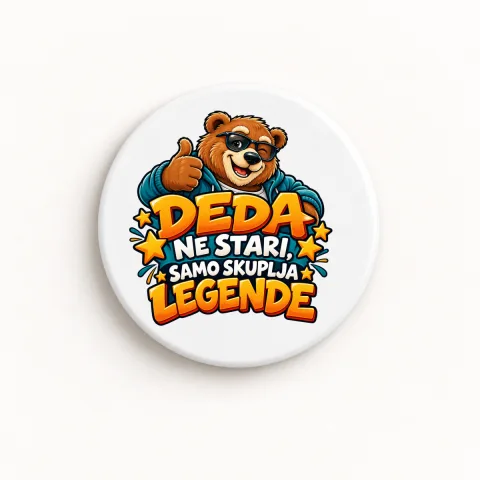 Deda ne stari, samo skuplja legende - Keramički magnet — okrugli