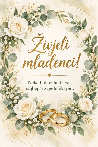 Čestitka · Živjeli mladenci - Bijele ruže
