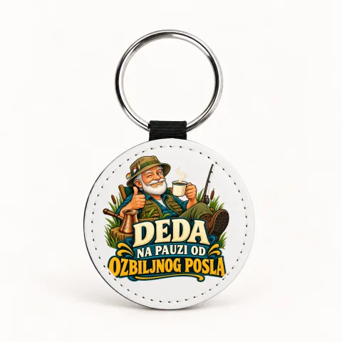 Deda na pauzi od ozbiljnog posla - Kožni privjesak — okrugli