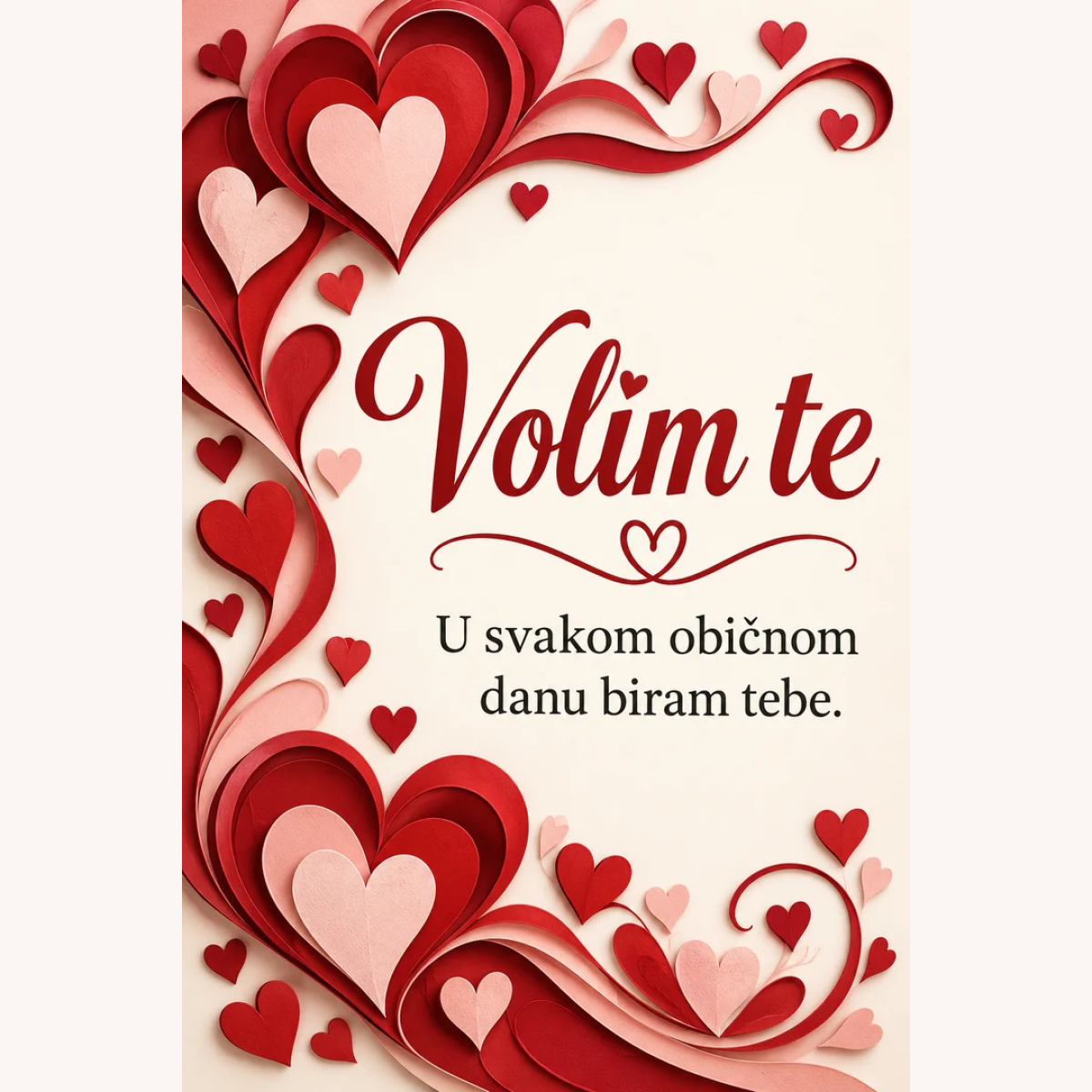 Čestitka · Volim te - Crvena srca – prikaz izdelka