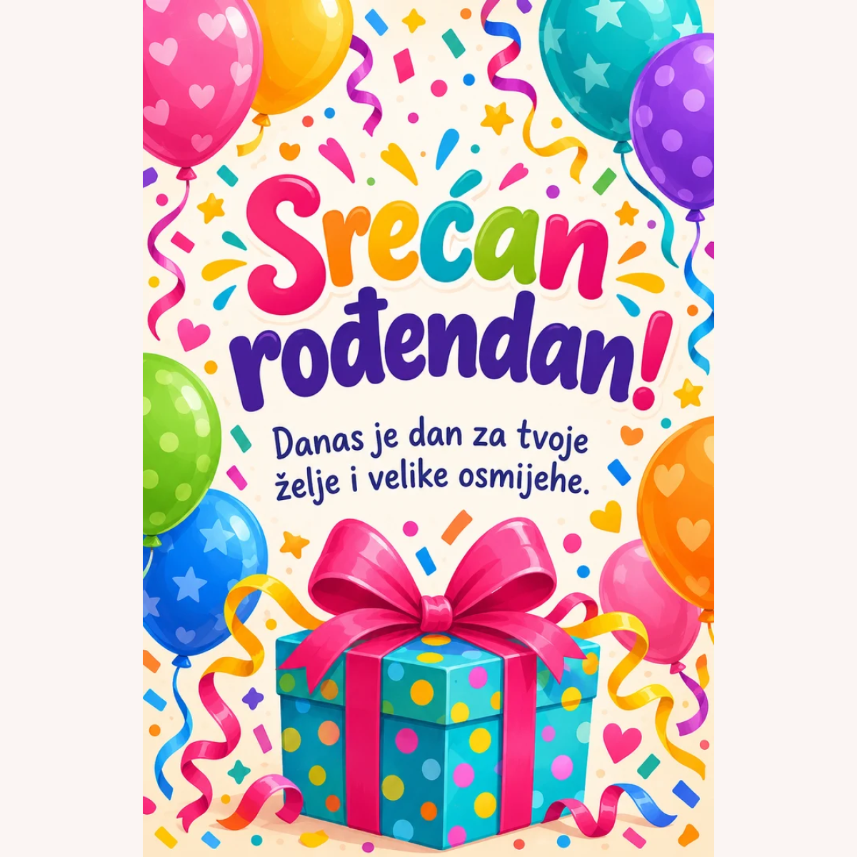 Čestitka · Srećan rođendan - Baloni i konfete – prikaz proizvoda