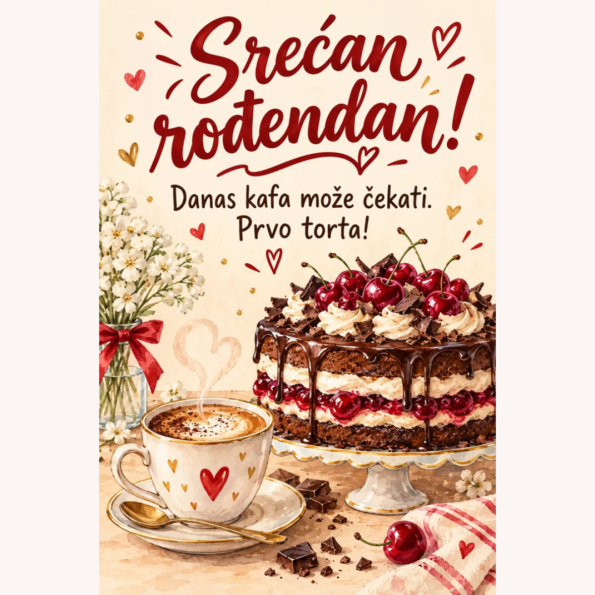Čestitka · Srećan rođendan - Kafa i torta – prikaz proizvoda
